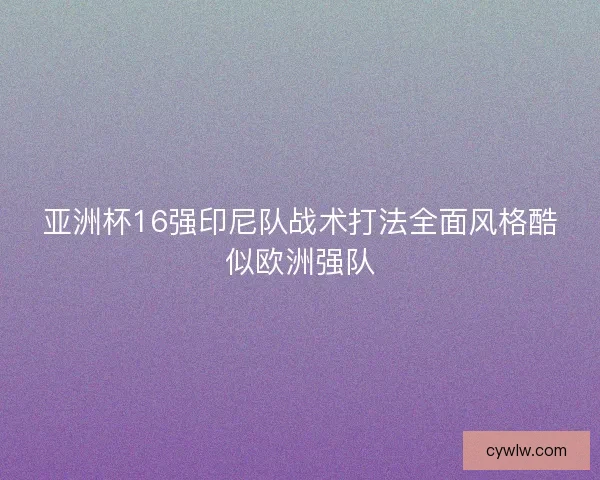 亚洲杯16强印尼队战术打法全面风格酷似欧洲强队